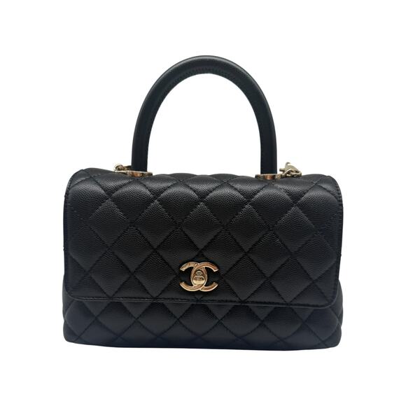 Chanel Caviar Leather Quilted CC Logo Coco Handle Mini Crossbody Bag Black - Picture 1 of 16